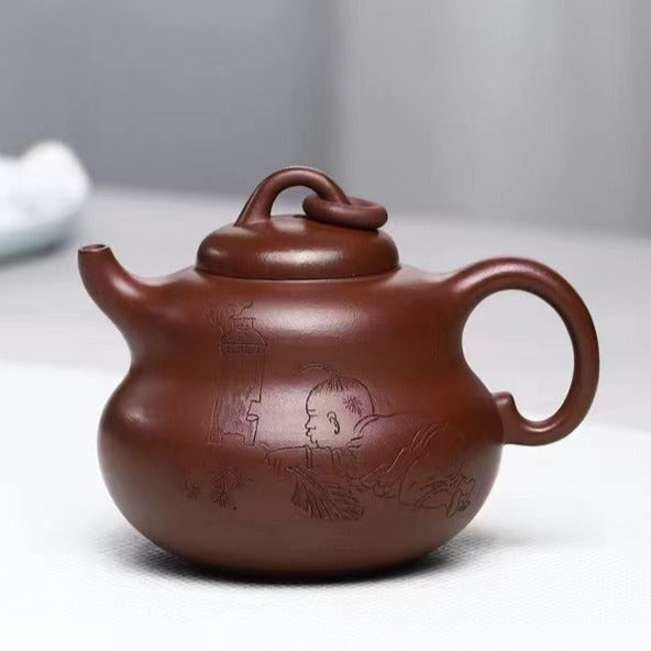 Zisha teapot Fu Lu, handmade by artist Level 5, ZHU Li-Ping (L5-20152 Jiang Po Ni -Long Xue Sha - OVP Tea