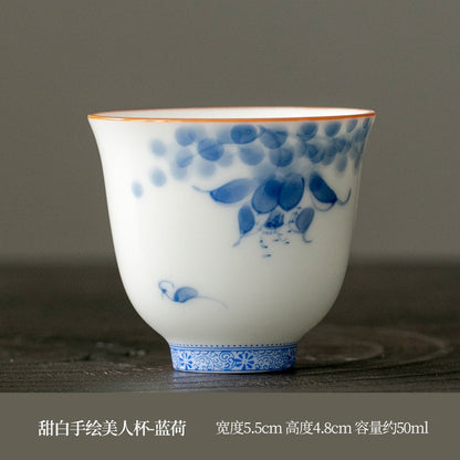OVP white porcelain tasting cups, Flower Fairy shape hand-drawn 50ml 手绘白瓷花神杯 - OVP Tea
