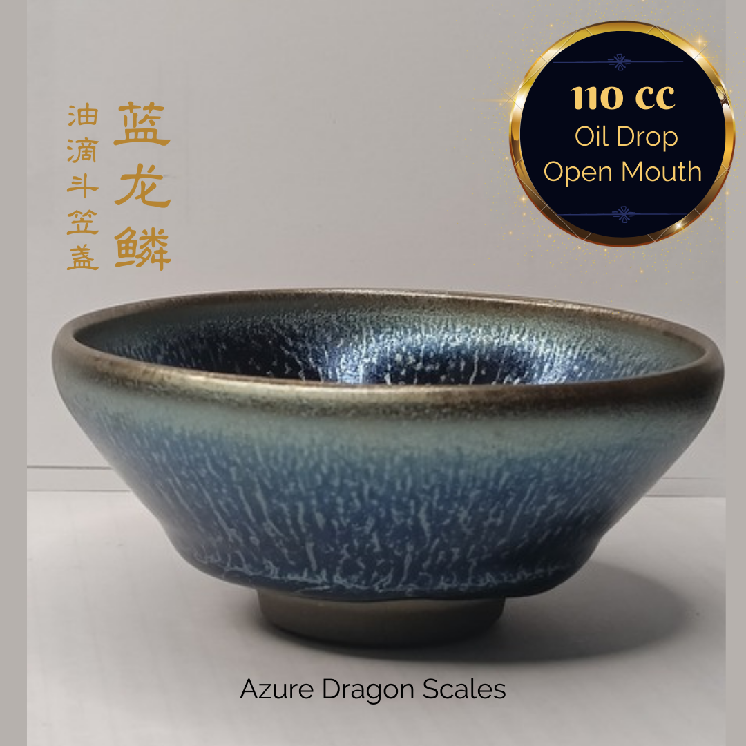 Premium Jianzhan (Tenmoku) Tea Bowls, Jian Ware, Azure Dragon Scales 建盏 品茗茶碗 蓝龙鳞斗笠盏 - OVP Tea