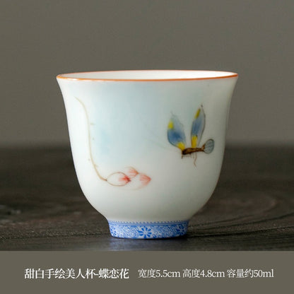 OVP white porcelain tasting cups, Flower Fairy shape hand-drawn 50ml 手绘白瓷花神杯 - OVP Tea