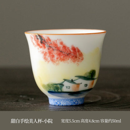 OVP white porcelain tasting cups, Flower Fairy shape hand-drawn 50ml 手绘白瓷花神杯 - OVP Tea