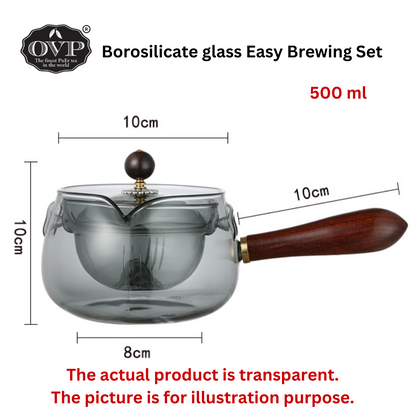 Borosilicate Glass Rotation Teapot with handle (500ml) - OVP Tea