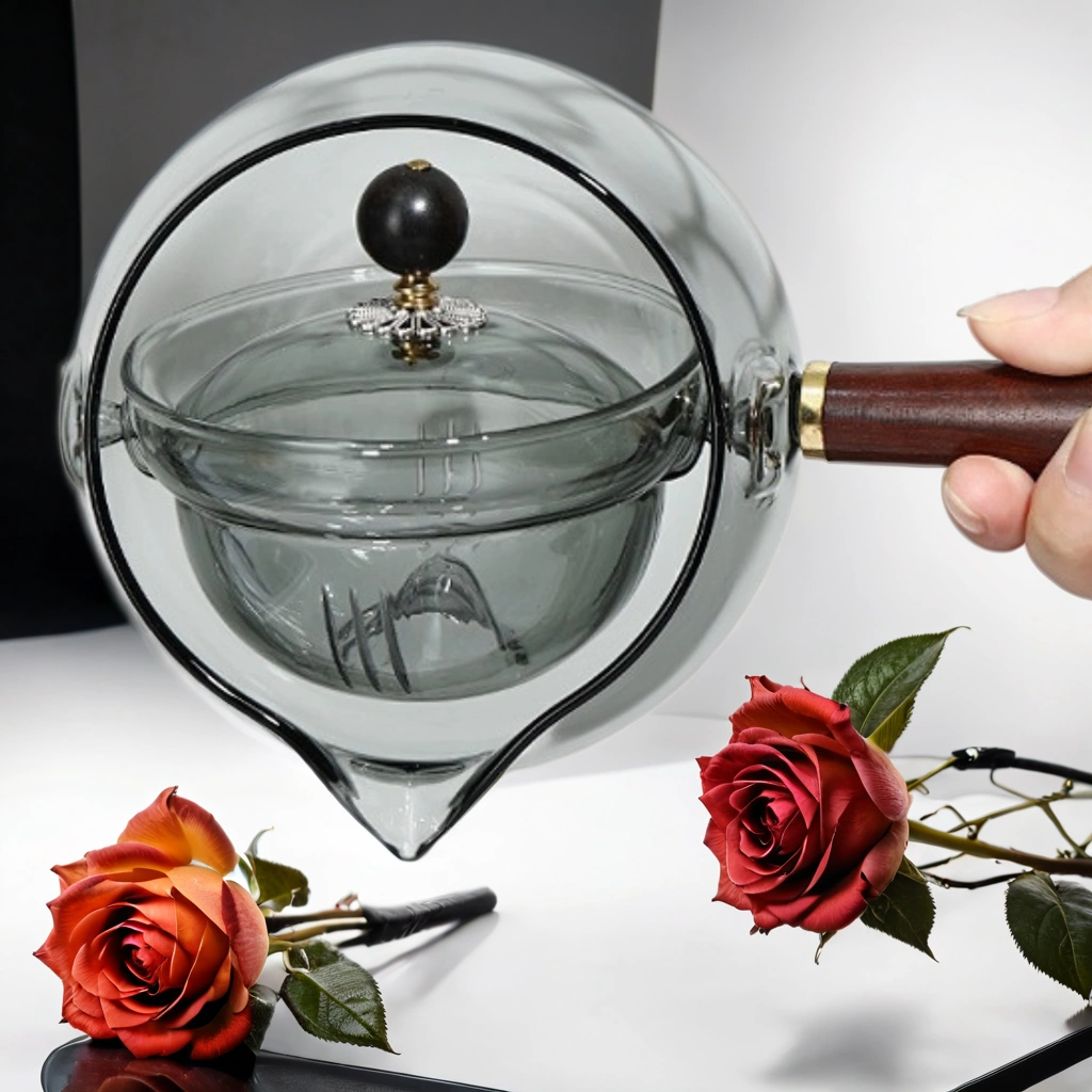 Borosilicate Glass Rotation Teapot with handle (500ml) - OVP Tea