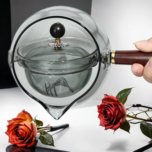 Borosilicate Glass Rotation Teapot with handle (500ml) - OVP Tea