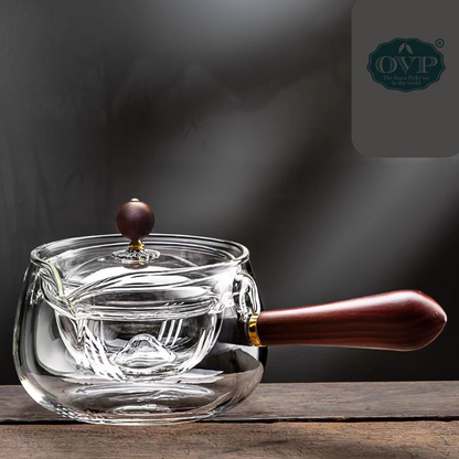 Borosilicate Glass Rotation Teapot with handle (500ml) - OVP Tea