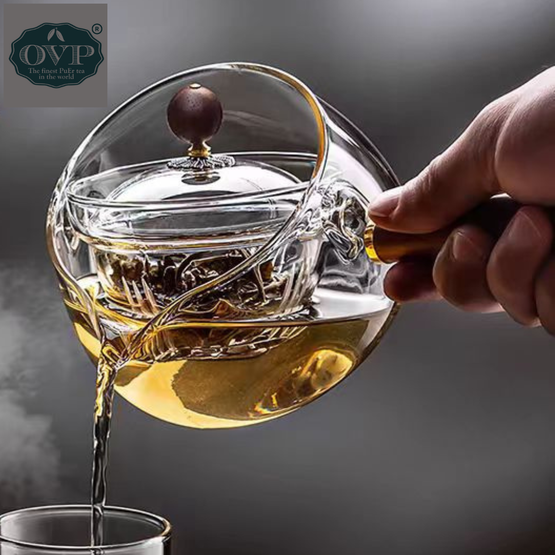 Borosilicate Glass Rotation Teapot with handle (500ml) - OVP Tea
