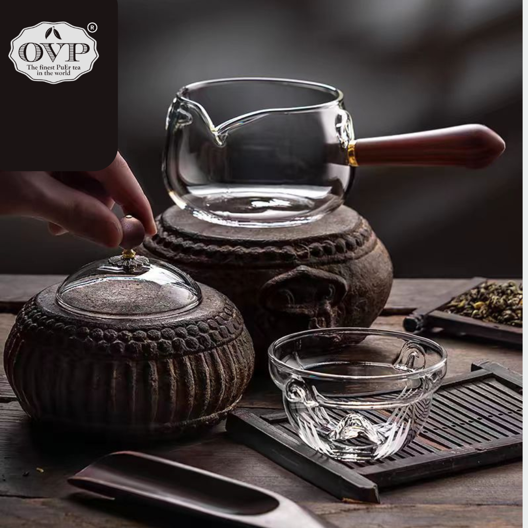 Borosilicate Glass Rotation Teapot with handle (500ml) - OVP Tea