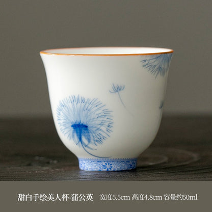 OVP white porcelain tasting cups, Flower Fairy shape hand-drawn 50ml 手绘白瓷花神杯 - OVP Tea