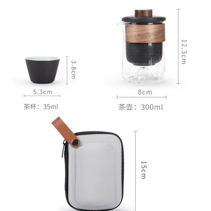 Travel Brewing Set - Portable Porcelain Tea Brewing Set with 3 cups and a carrier pouch - OVP Tea