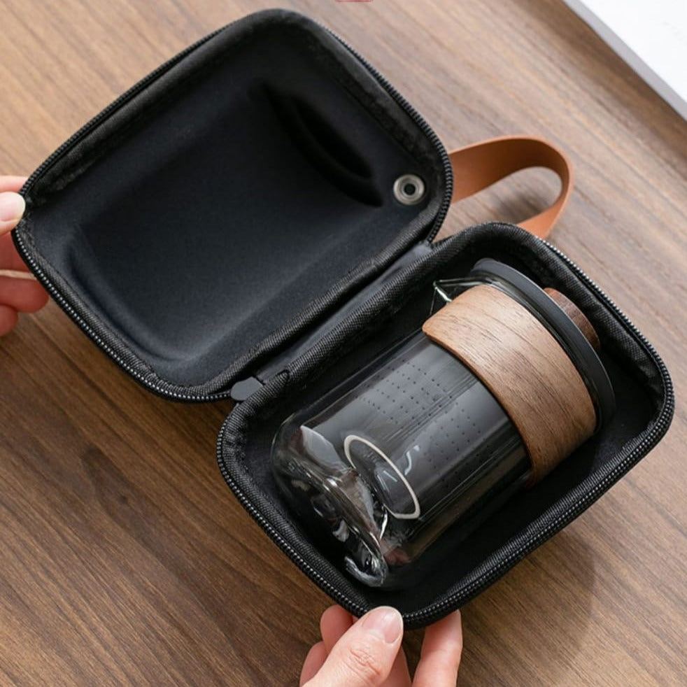 Travel Brewing Set - Portable Porcelain Tea Brewing Set with 3 cups and a carrier pouch - OVP Tea