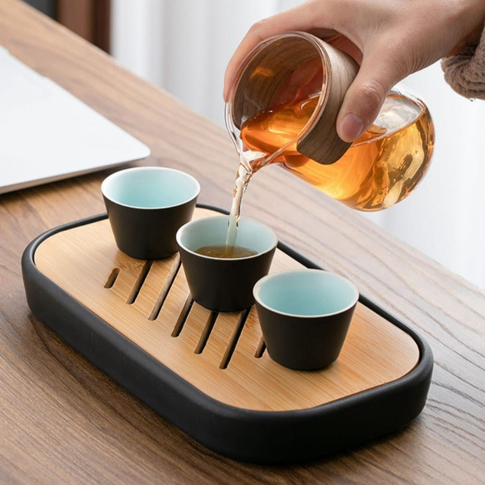 Travel Brewing Set - Portable Porcelain Tea Brewing Set with 3 cups and a carrier pouch - OVP Tea