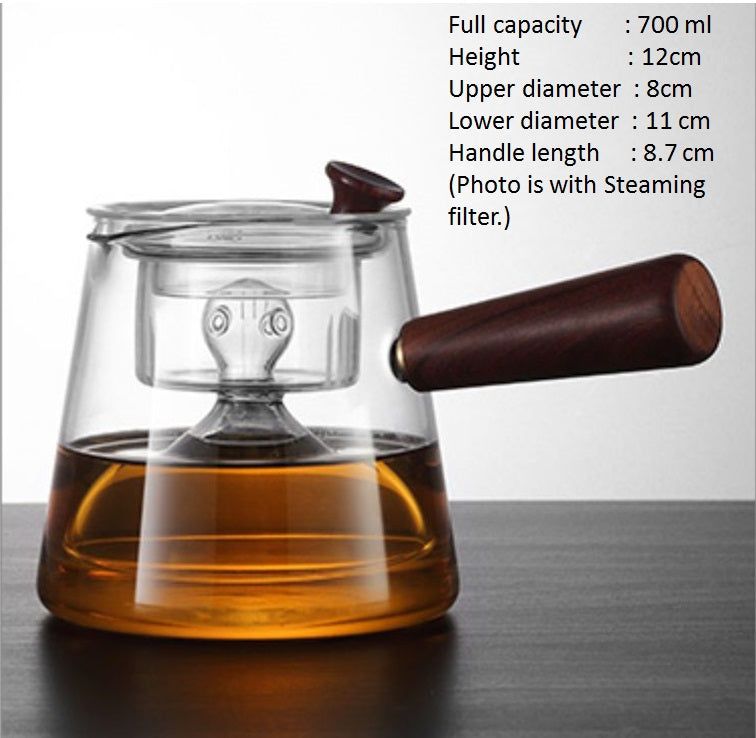 Borosilicate glass pot with dual filters for steam or steeping tea (700ml) - OVP Tea