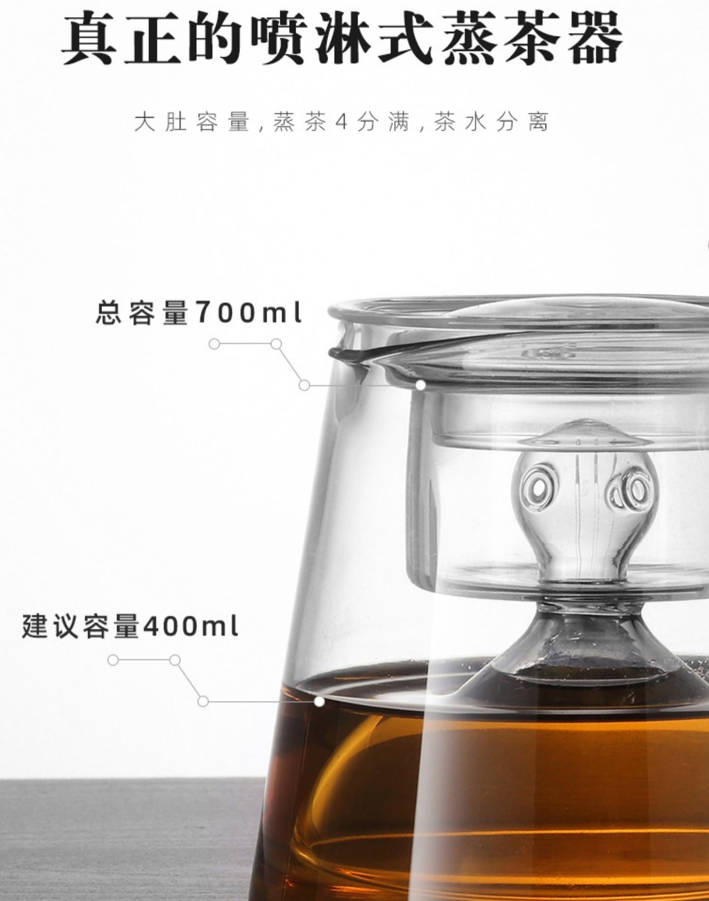 Borosilicate glass pot with dual filters for steam or steeping tea (700ml) - OVP Tea