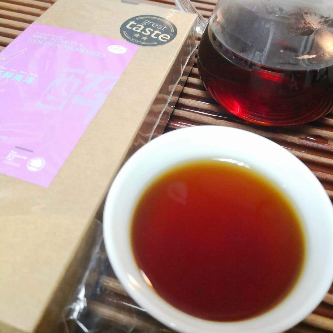 OVP GOLDEN MEMORIES® Award-Winning Shou PuEr Tea mini tea brick from Ancient Trees 2019 - OVP Tea